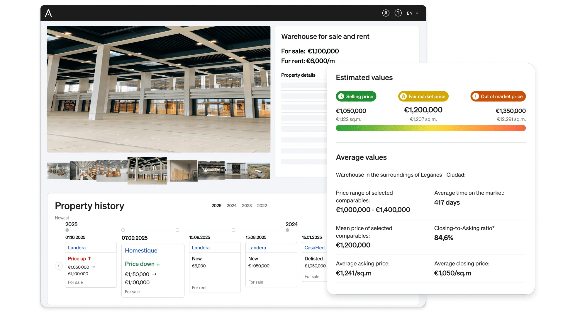 Identifica emplaçaments de magatzems d'alt potencial més ràpidament amb dades immobiliàries en temps real i informació de qualificació urbanística.