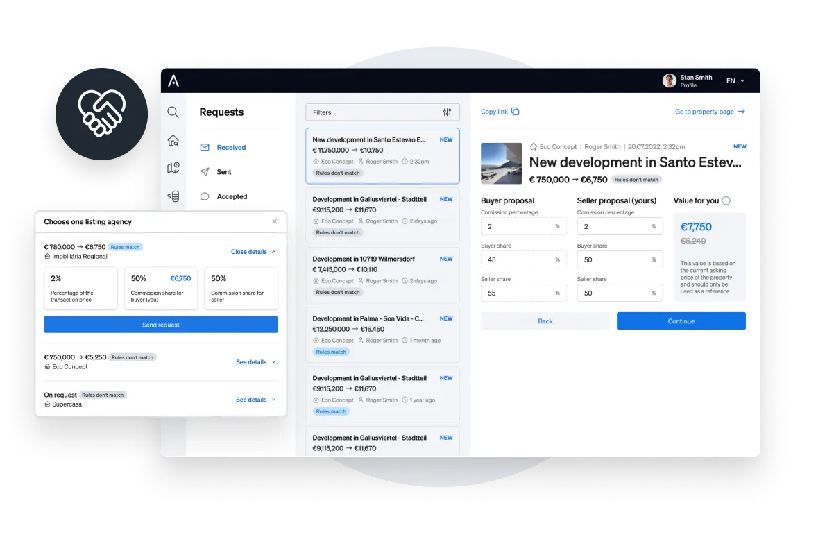 CASAFARI Connect, CASAFARI's tool to connect with other real estate agent and transparently split commissions in shared deals