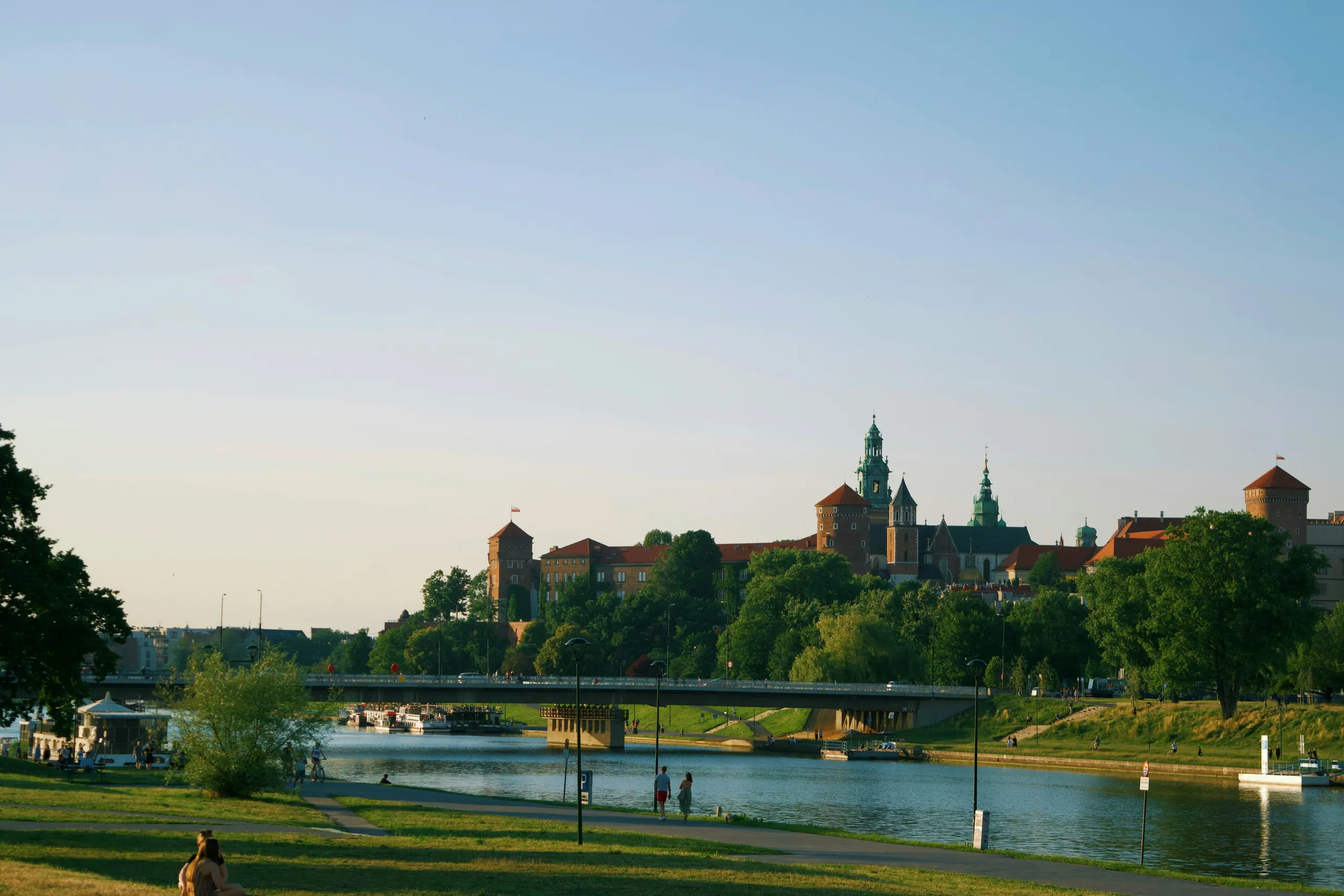 The high castle seen from a park in Krakow, Poland