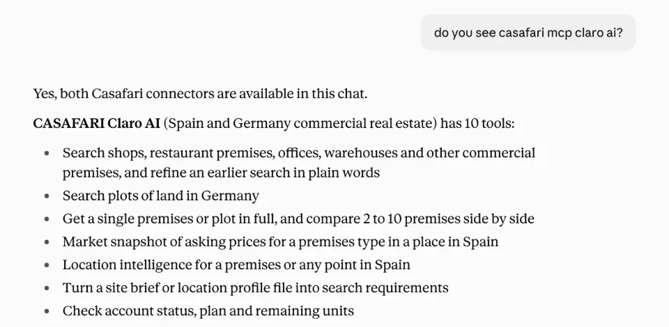 Screenshot of a Claro search result listing the criteria met, not met or not stated and the exact count of matching premises.