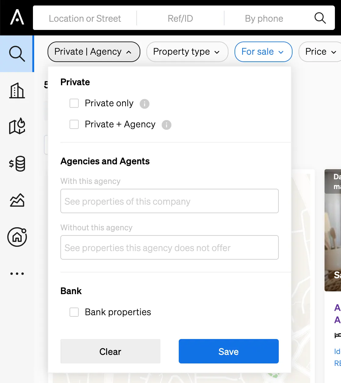 Selecting who's listing the property inside CASAFARI Property Sourcing
