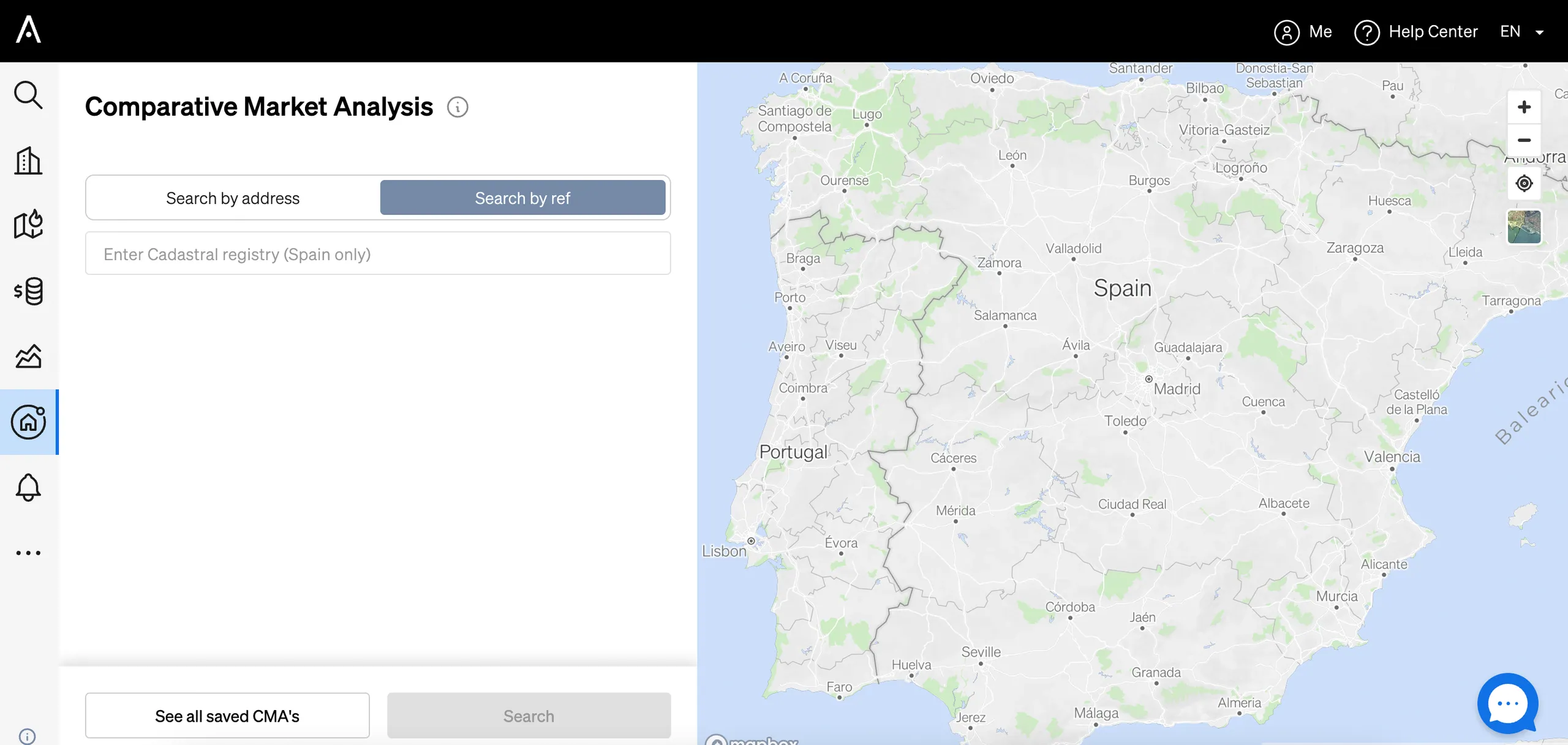 Search by cadastral reference inside CASAFARI's Comparative Market Analysis