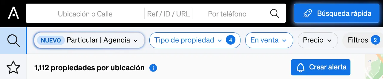 Búsqueda rápida dentro de CASAFARI, impulsada por IA.