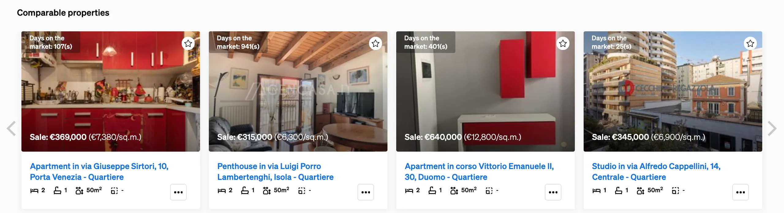 Comparable properties inside Property Page, in CASAFARI's Property Sourcing
