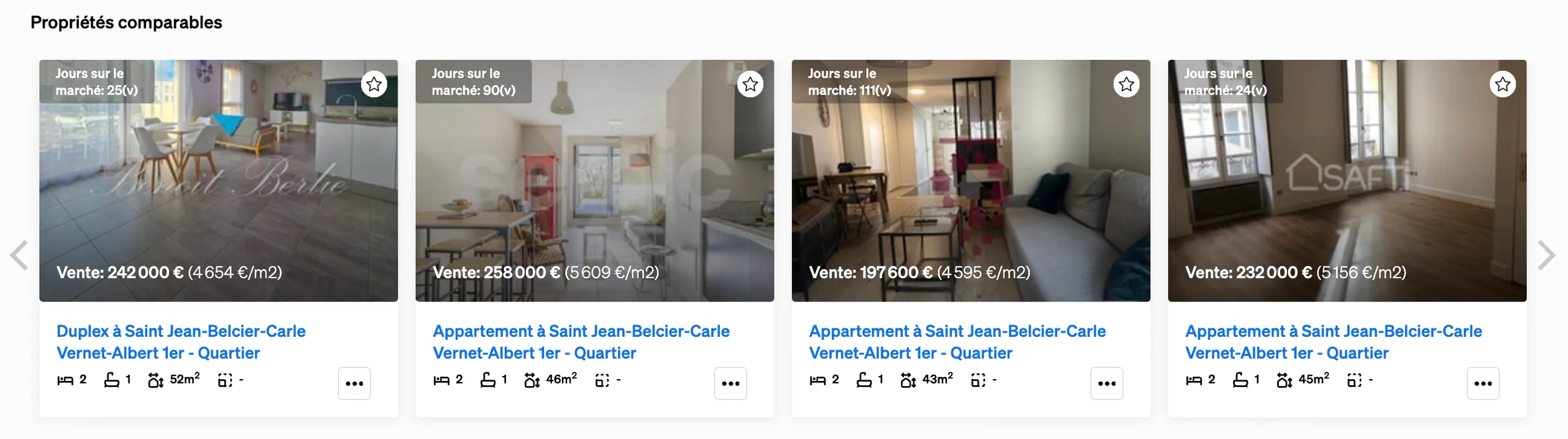 Propriétés comparables dans la page des propriétés, dans CASAFARI's Recherche de propriétés