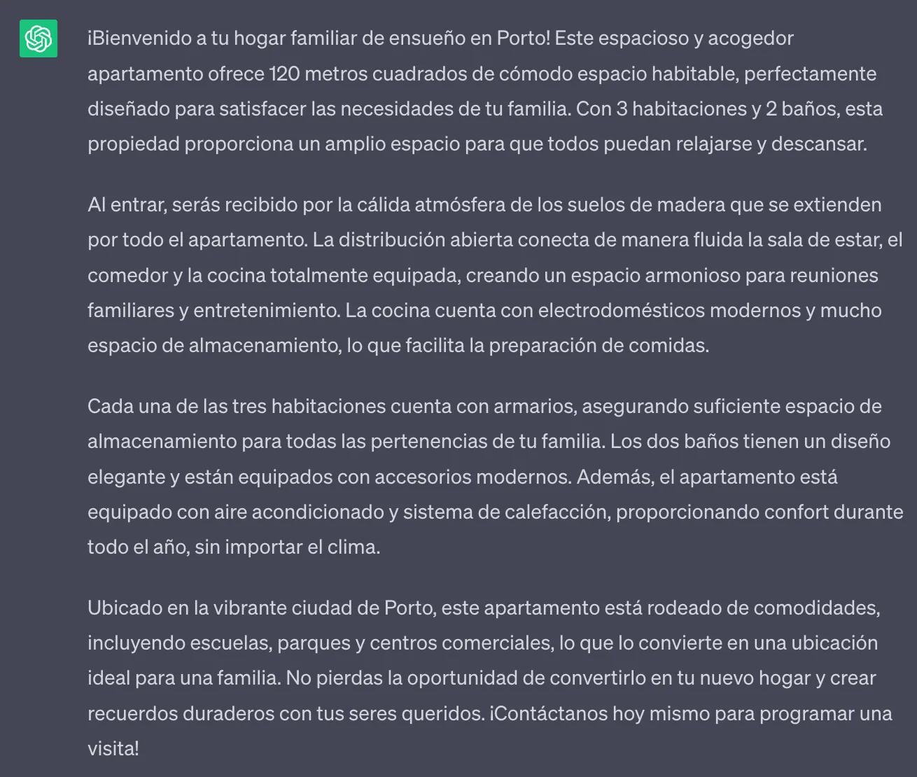 Descripción de un inmueble creada por ChatGPT
