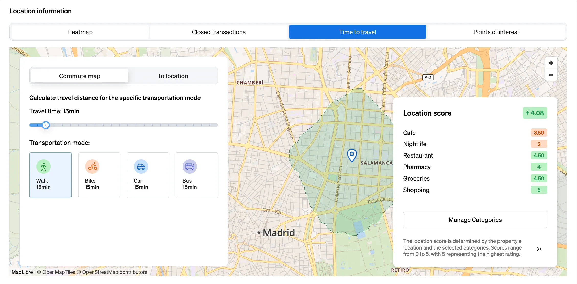 Location widget showing how good are the surrounding areas of a property