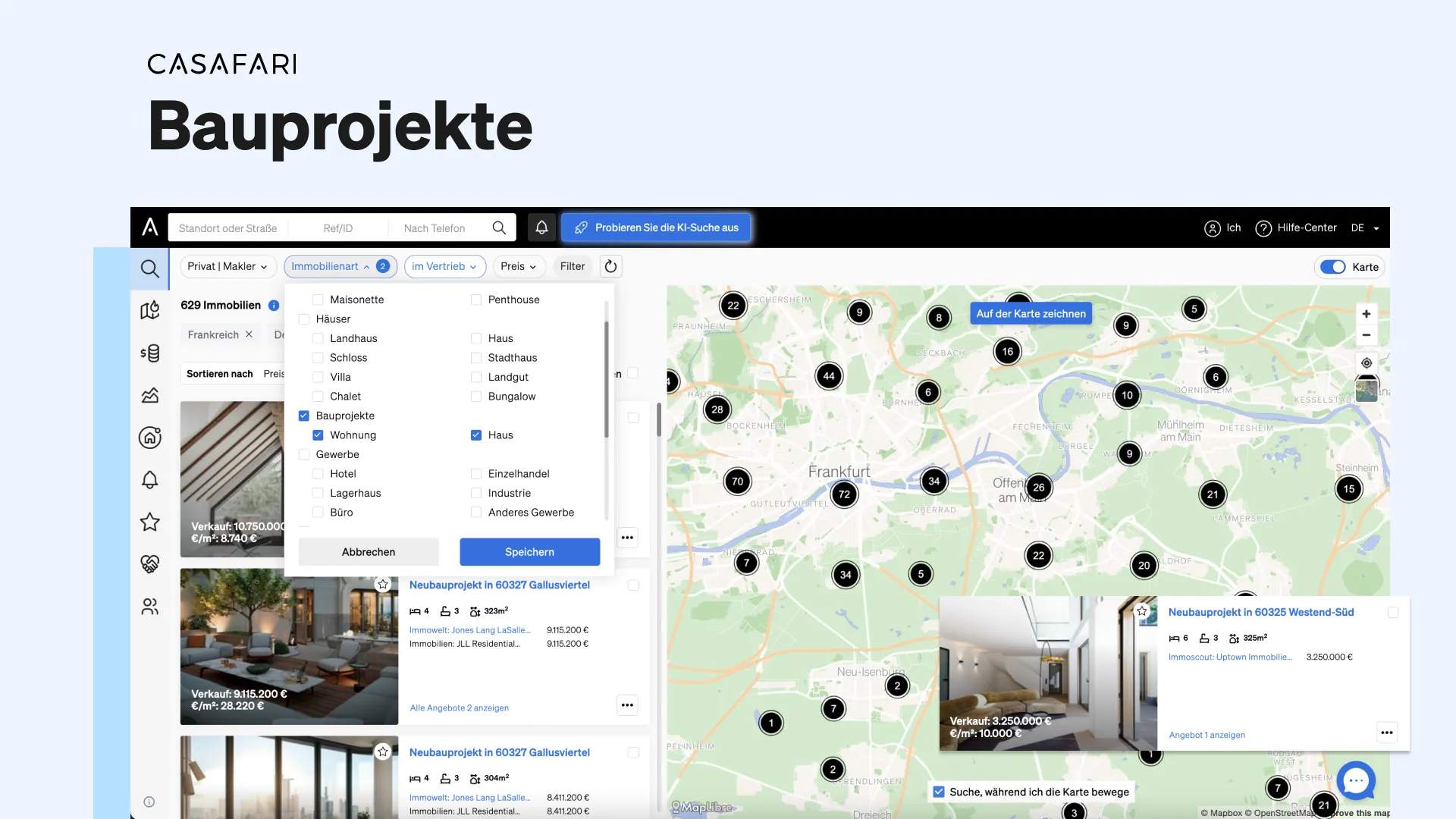 Neue Bauprojekte - CASAFARI's Immobiliensuche