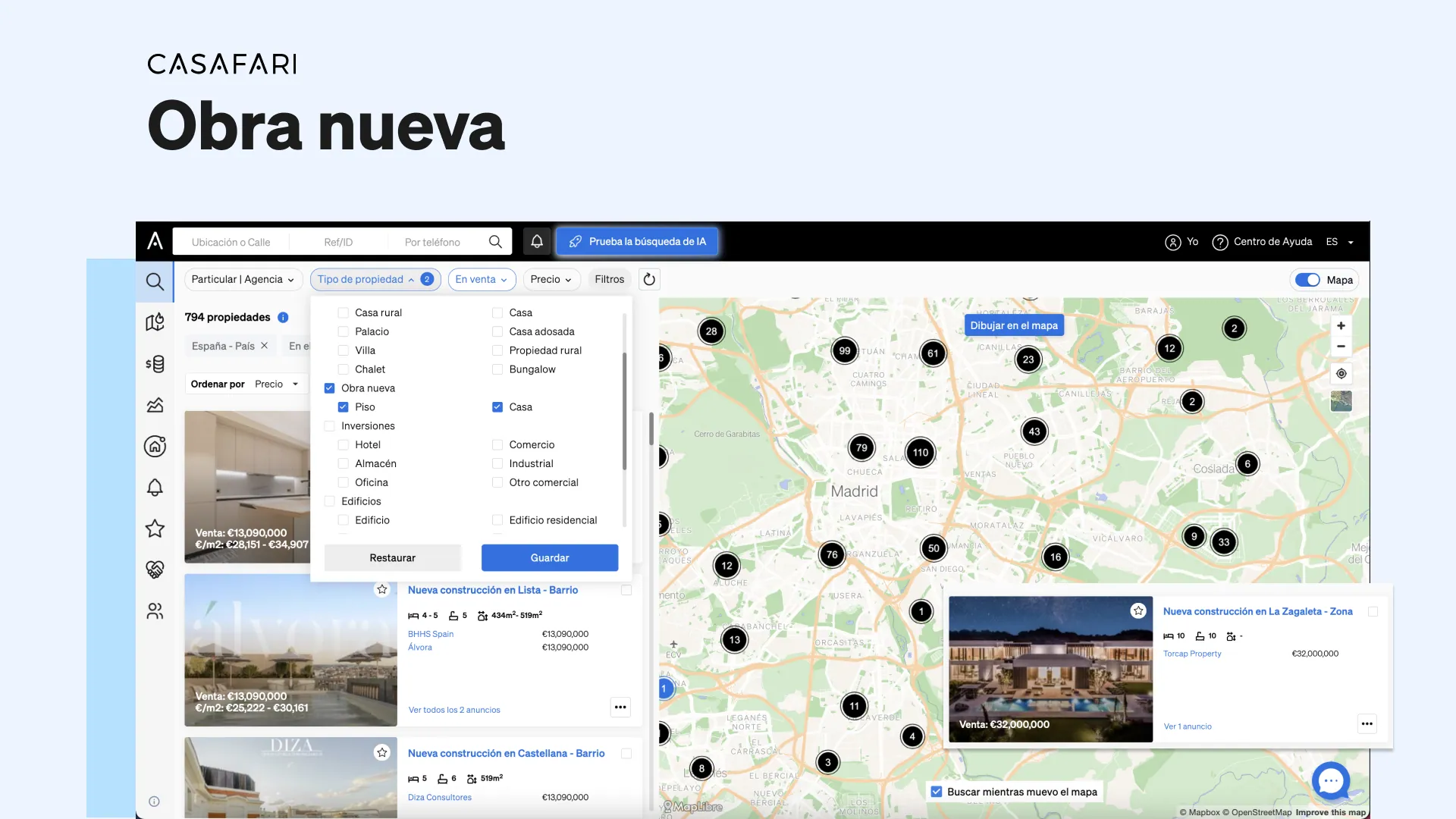 Els habitatges de nova construcció es filtren a la Cerca de Propietats de CASAFARI