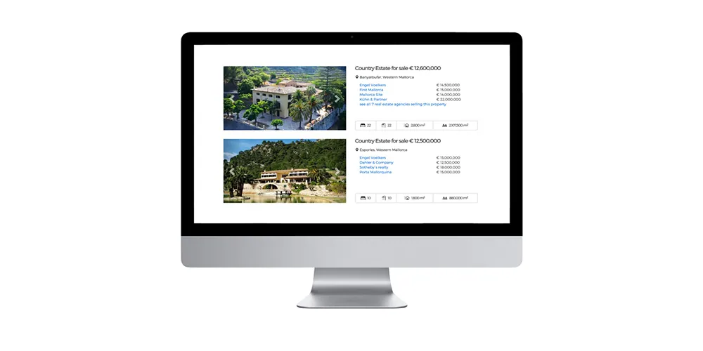 Herramienta de CASAFARI buscando por inmuebles en Mallorca