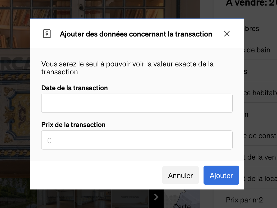 Deuxième étape de l'ajout de données transactionnelles à une propriété