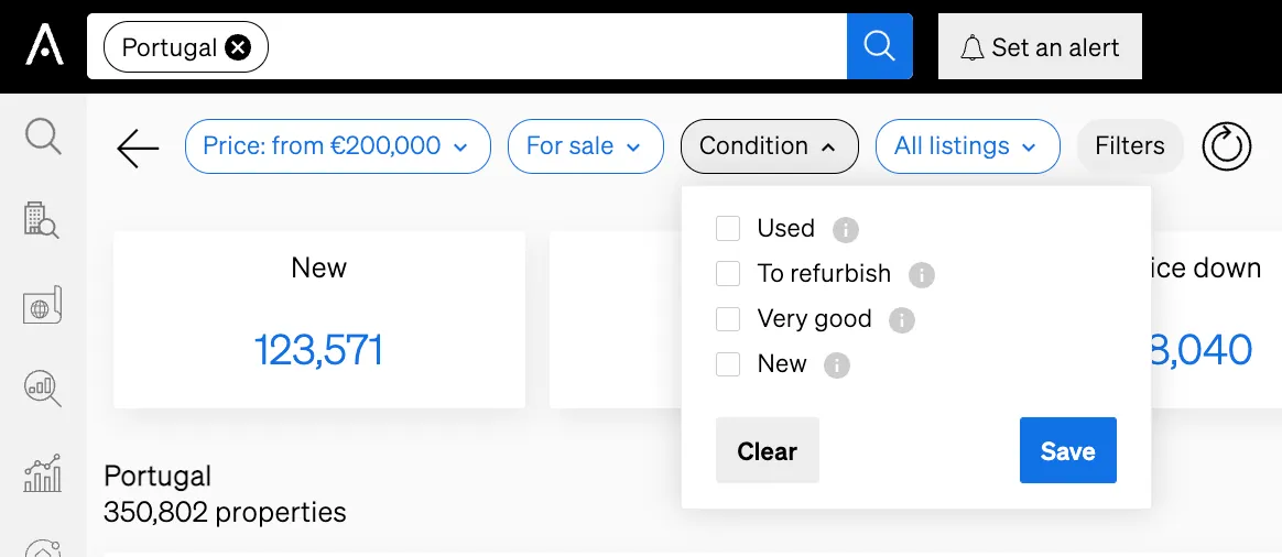 Setting conditions for the new alert