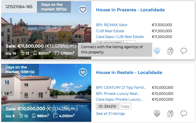 Properties active on CASAFARI Connect