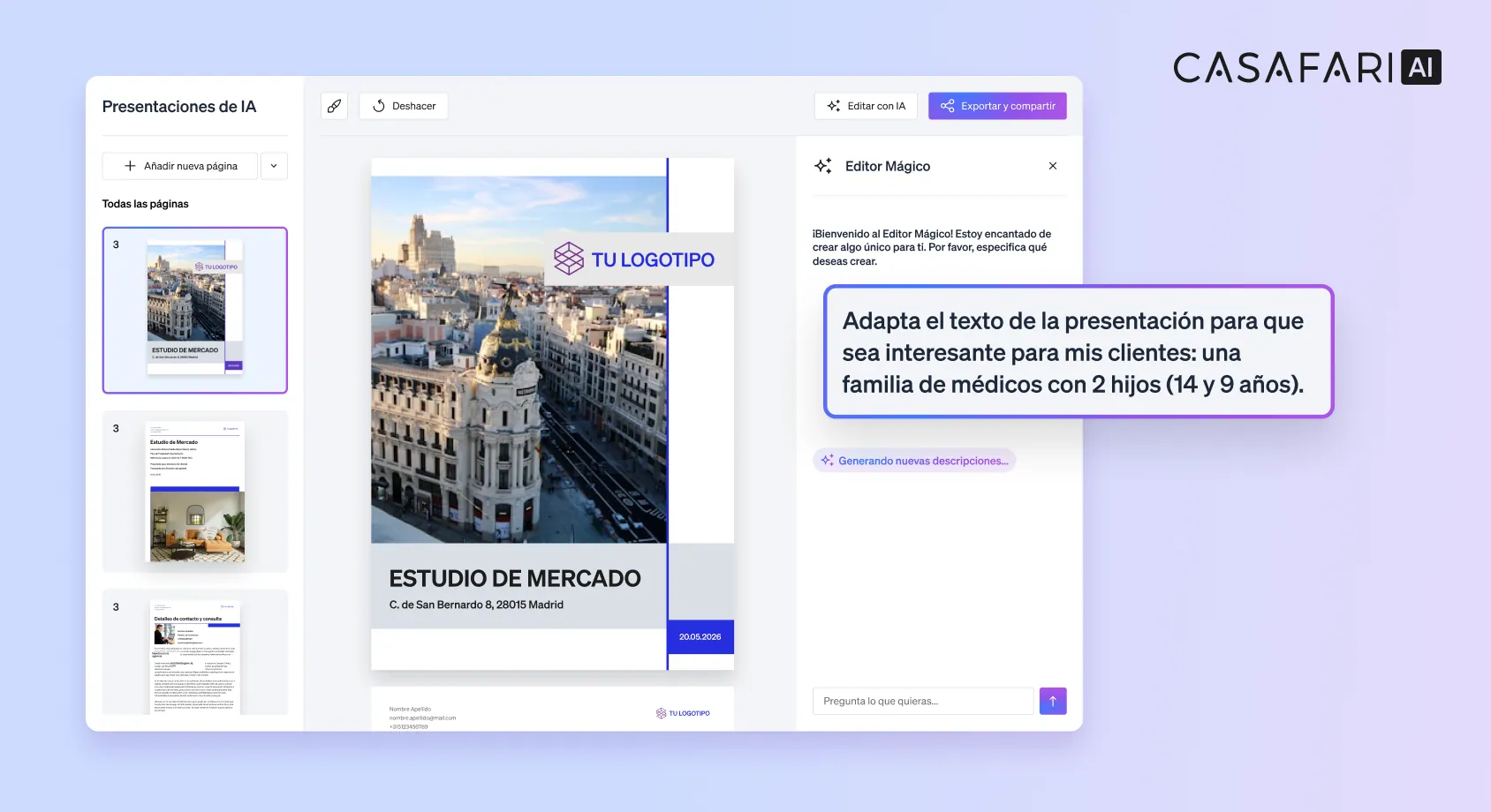 Interfície de programari de IA generant un informe de valoració amb dades notarials oficials.