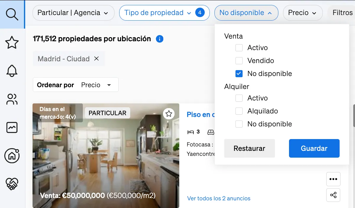 inmuebles deslistados dentro de la Búsqueda Inmobiliaria de CASAFARI, una información útil para que los agentes inmobiliarios vean lo que se ha estado vendiendo similar a su cartera