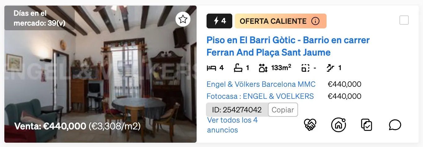 Etiquetes d'ofertes dins del cercador immobiliari de CASAFARI