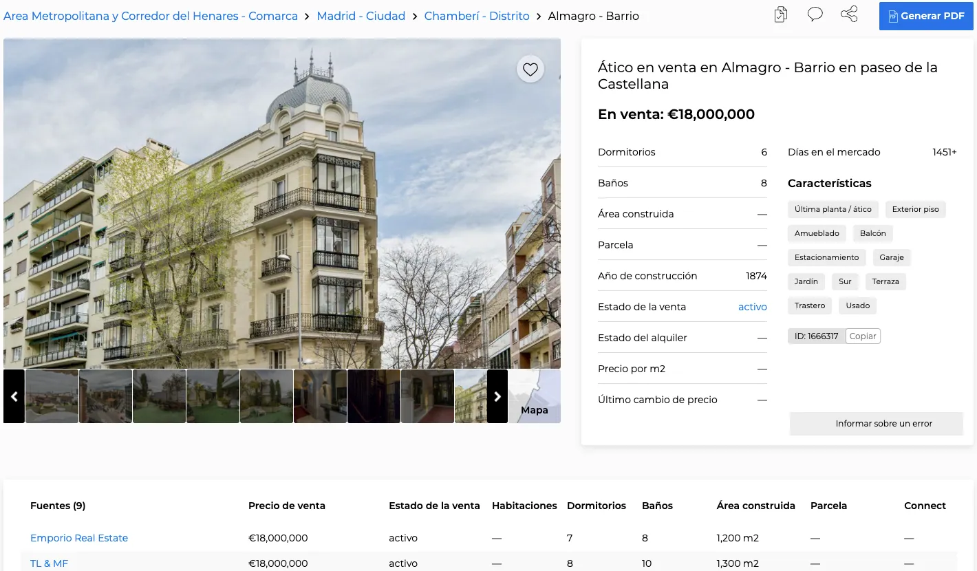 Pàgina de propietat dins del cercador immobiliari de CASAFARI