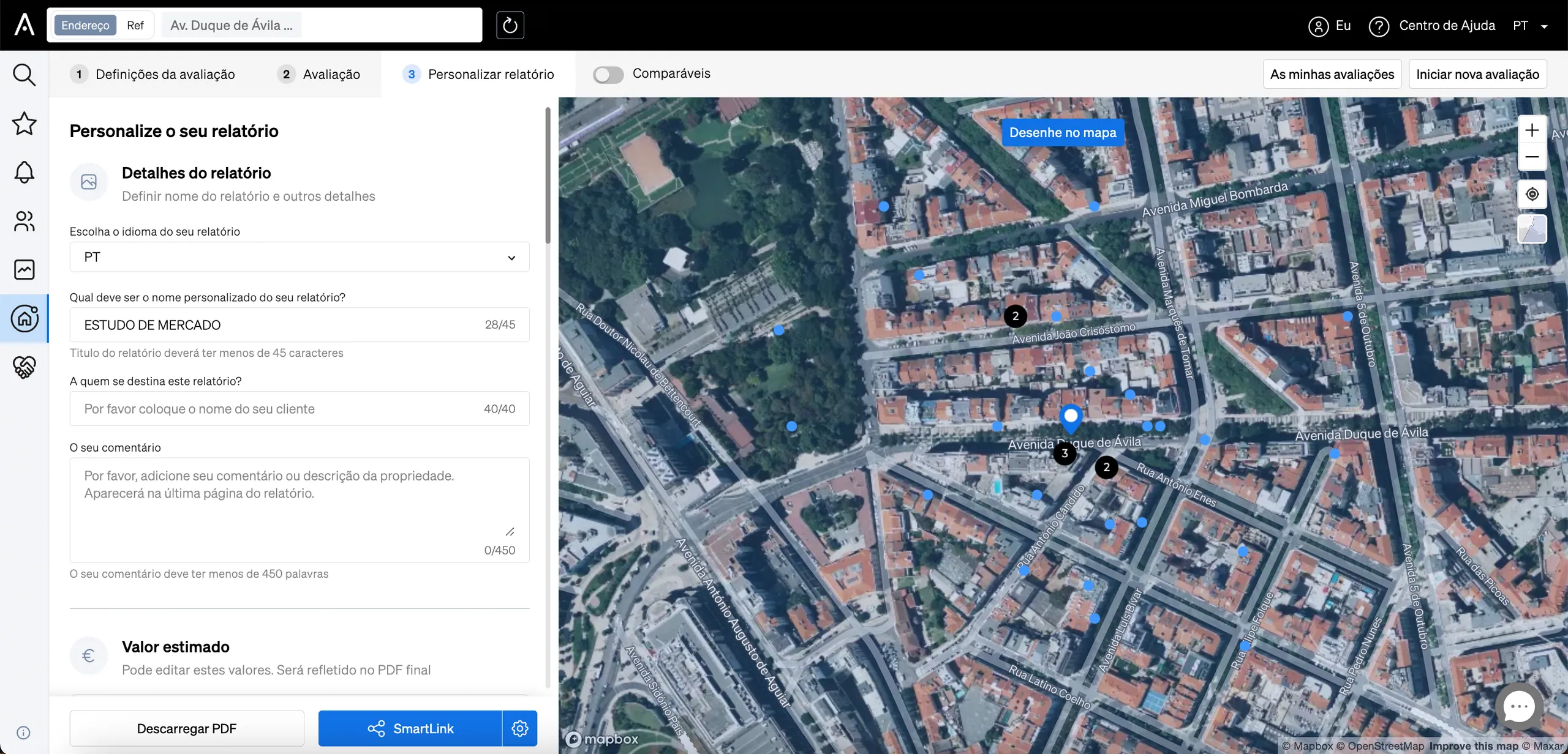 Personalize o seu relatório de avaliação imobiliária