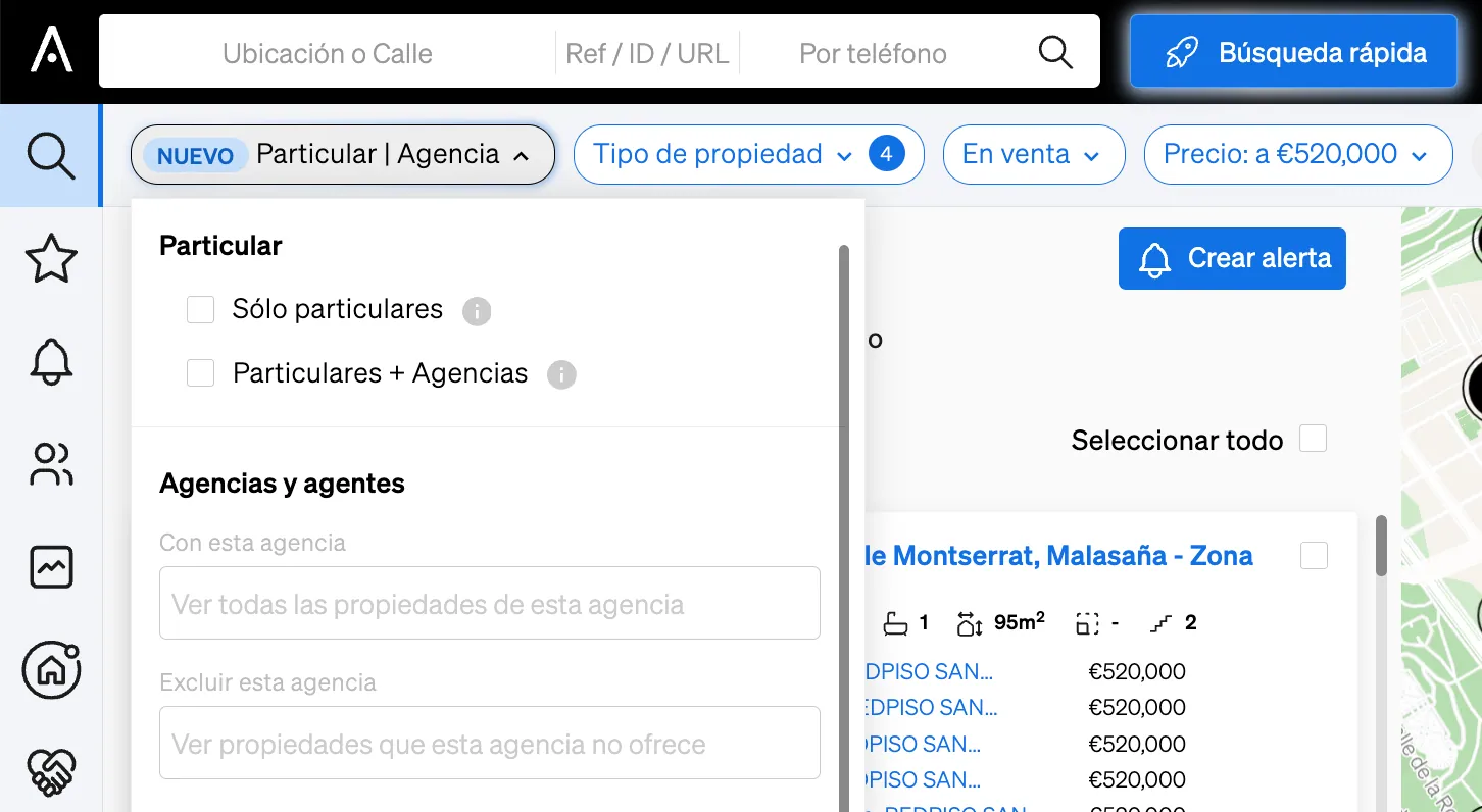 Filtre que permet trobar tots els immobles anunciats per una agència immobiliària