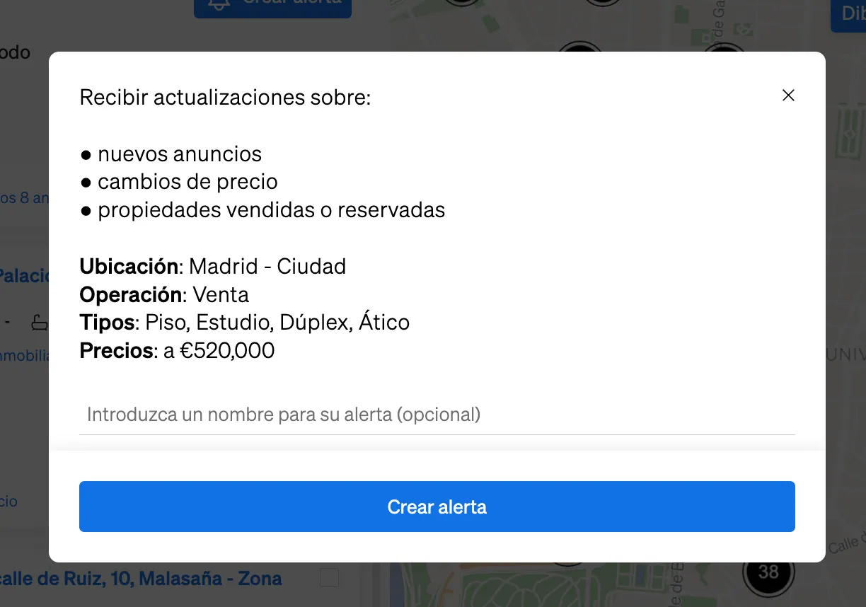 Configurar una alerta a la cerca d'immobles de CASAFARI