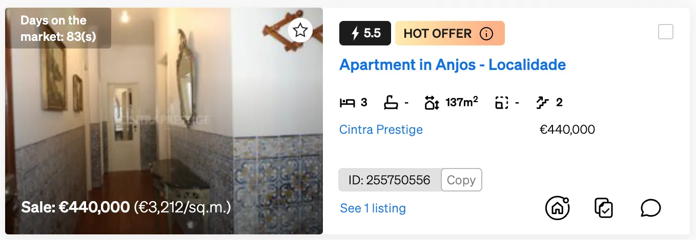 HOT OFFER label inside CASAFARI Property Sourcing