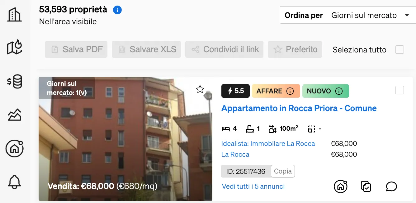 valutazioni delle proprietà nella ricerca di immobili di CASAFARI