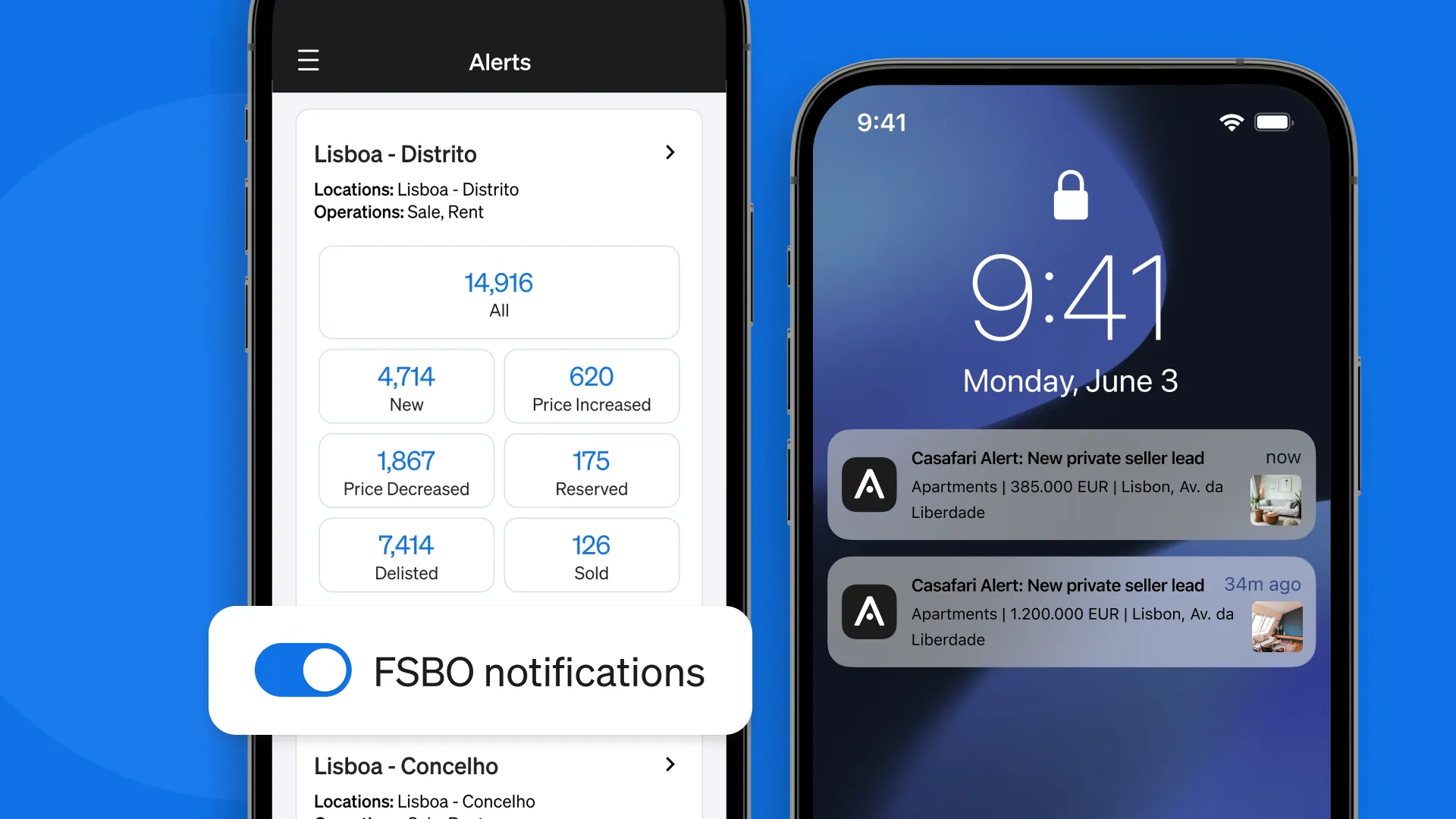 Activating notifications on CASAFARI AI mobile app, to be the first to know about FSBO properties put on the market