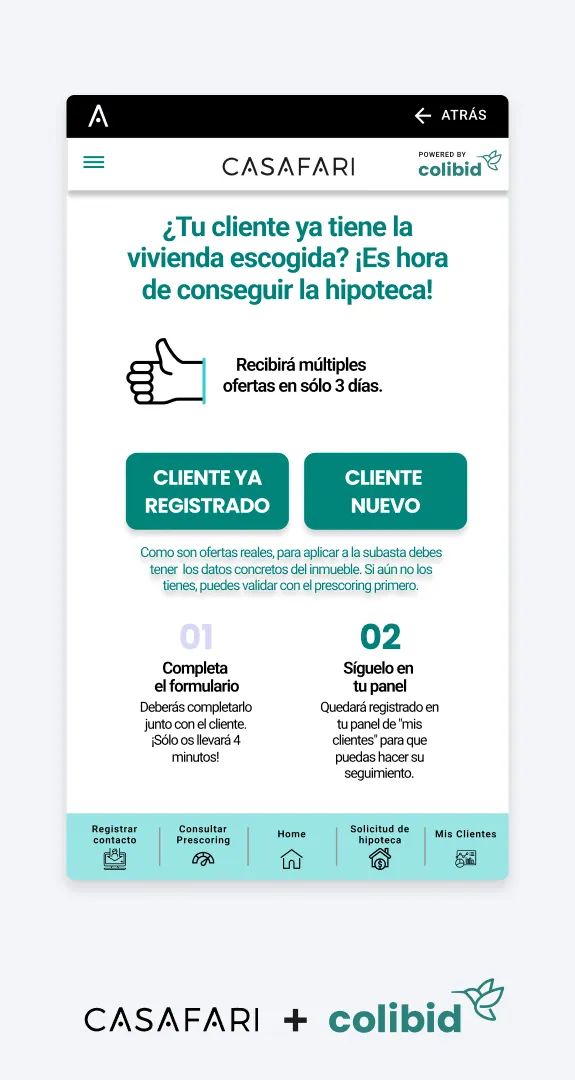 Sol·licitar una hipoteca per al client a través de Colibid