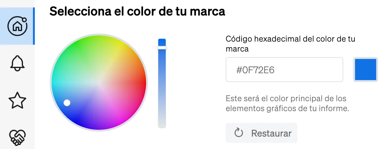 Selector de colors perquè els assessors personalitzin els seus informes de valoració immobiliària amb la marca corporativa
