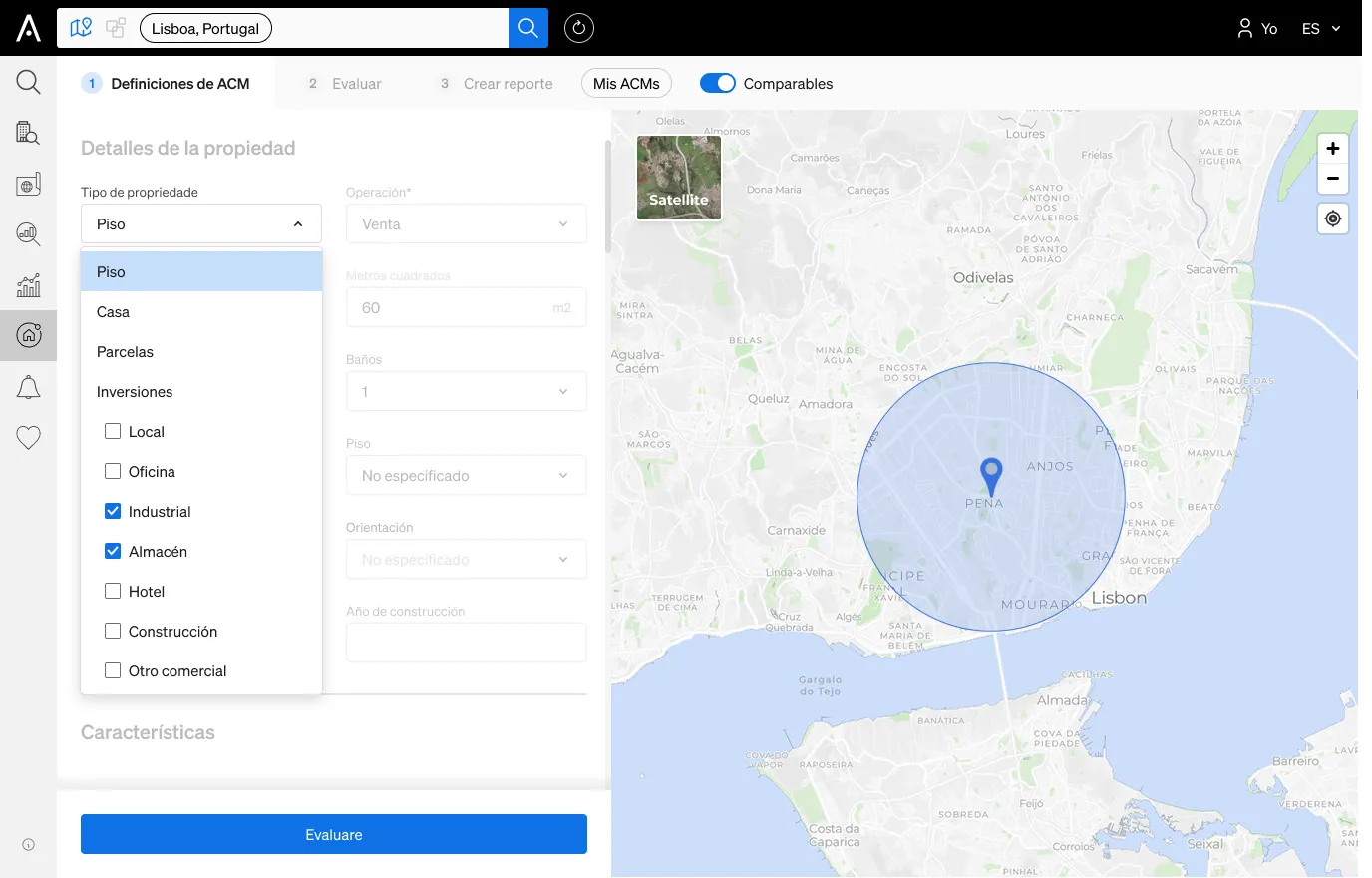 selecció de múltiples tipus en l'anàlisi comparativa de mercat amb CASAFARI