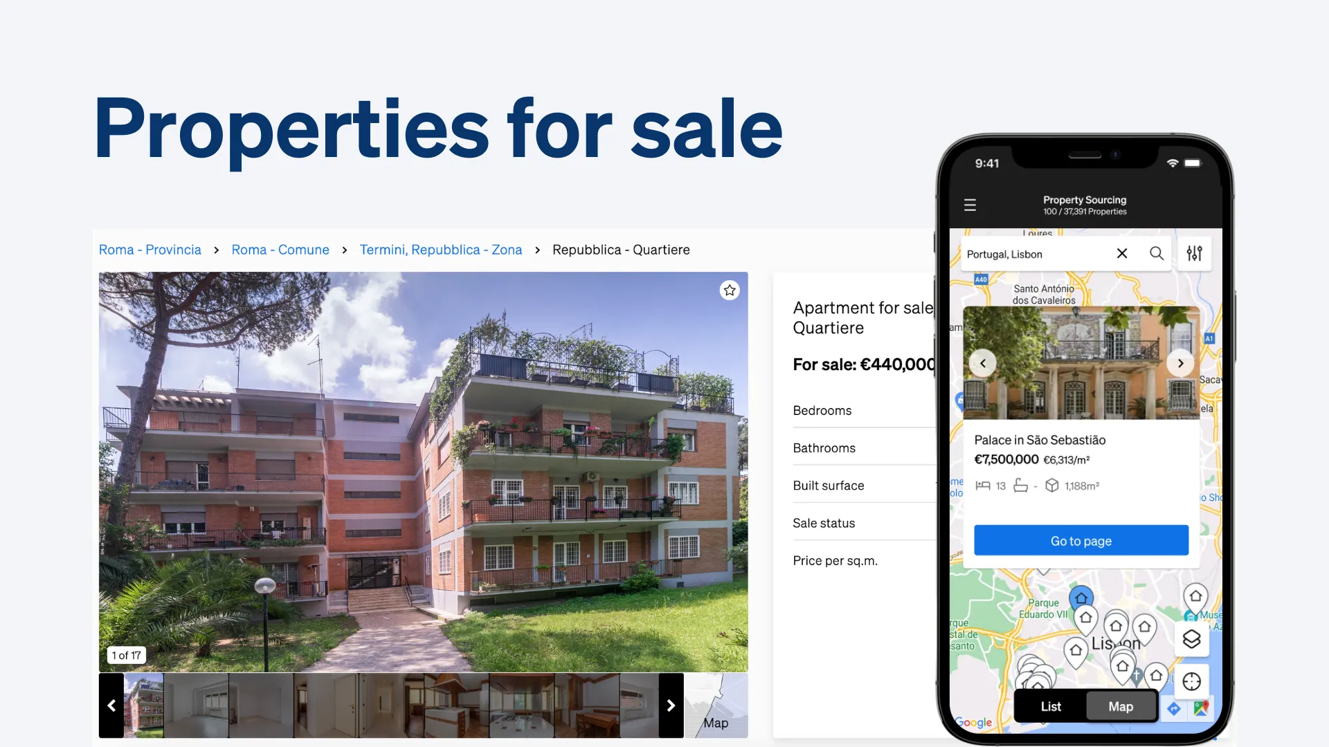 Properties for sale inside CASAFARI