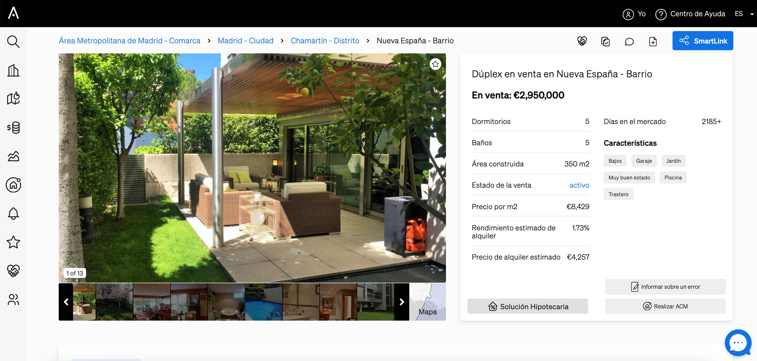 Rendibilitat prevista del lloguer d'un immoble mostrada a la pàgina de l'immoble de CASAFARI