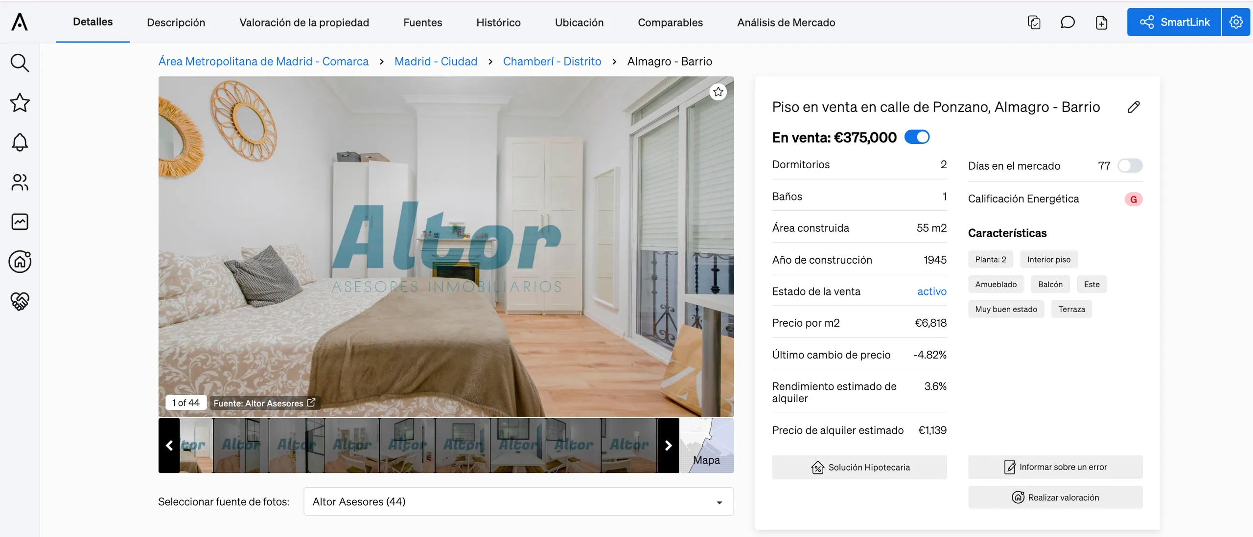 detalles de la propiedad en la Página de la Propiedad de CASAFARI
