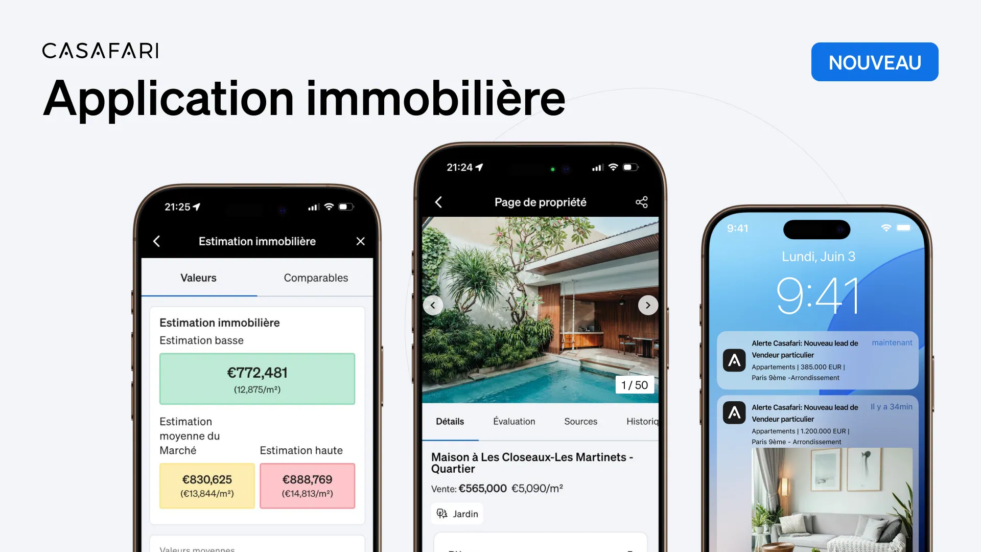 Interface de l'application immobilière mobile CASAFARI AI donnant accès à plus de 30 filtres de recherche