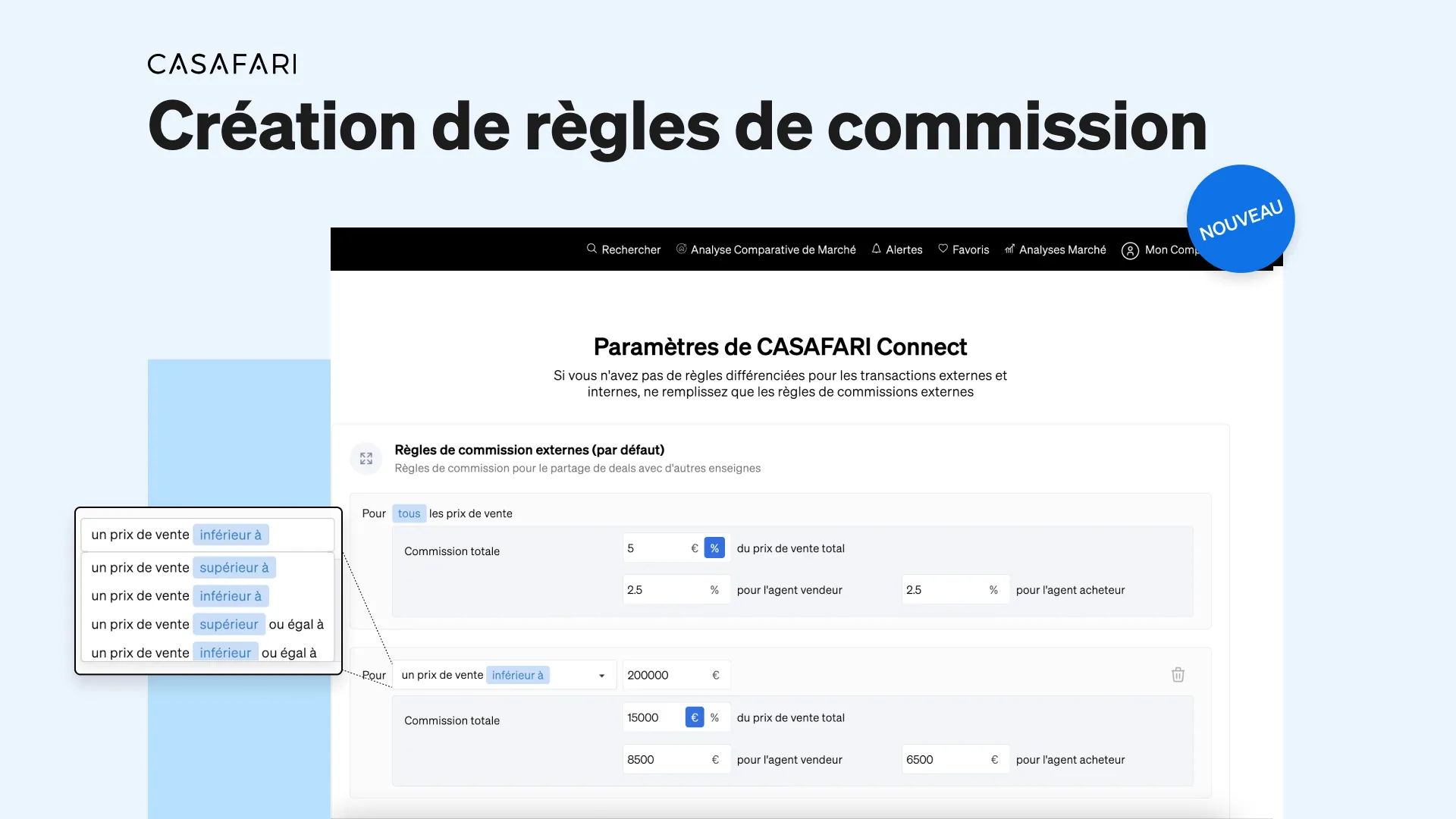 Partage de commissions immobilier Builder: des règles flexibles sur CASAFARI Connect