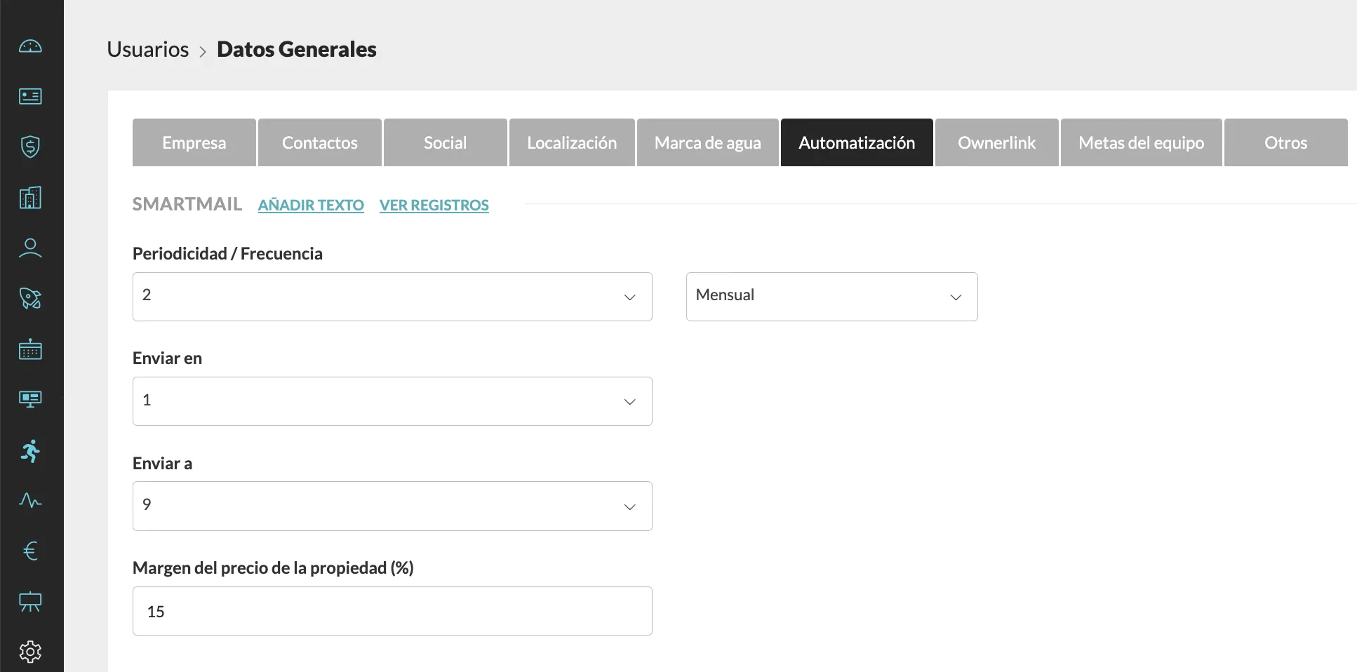 Creación de un Smartmail con CASAFARI CRM: definición de la periodicidad y margen del precio de la propiedad