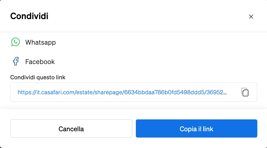 Condividi facilmente lo Smartlink tramite Facebook, WhatsApp o qualsiasi altro servizio di messaggistica.