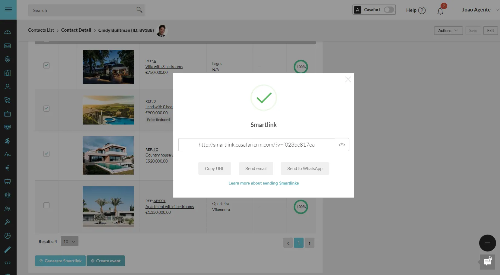Smartlink creation inside CASAFARI's CRM