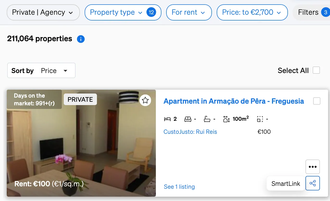 Button in the Property Sourcing to create an instant SmartLink