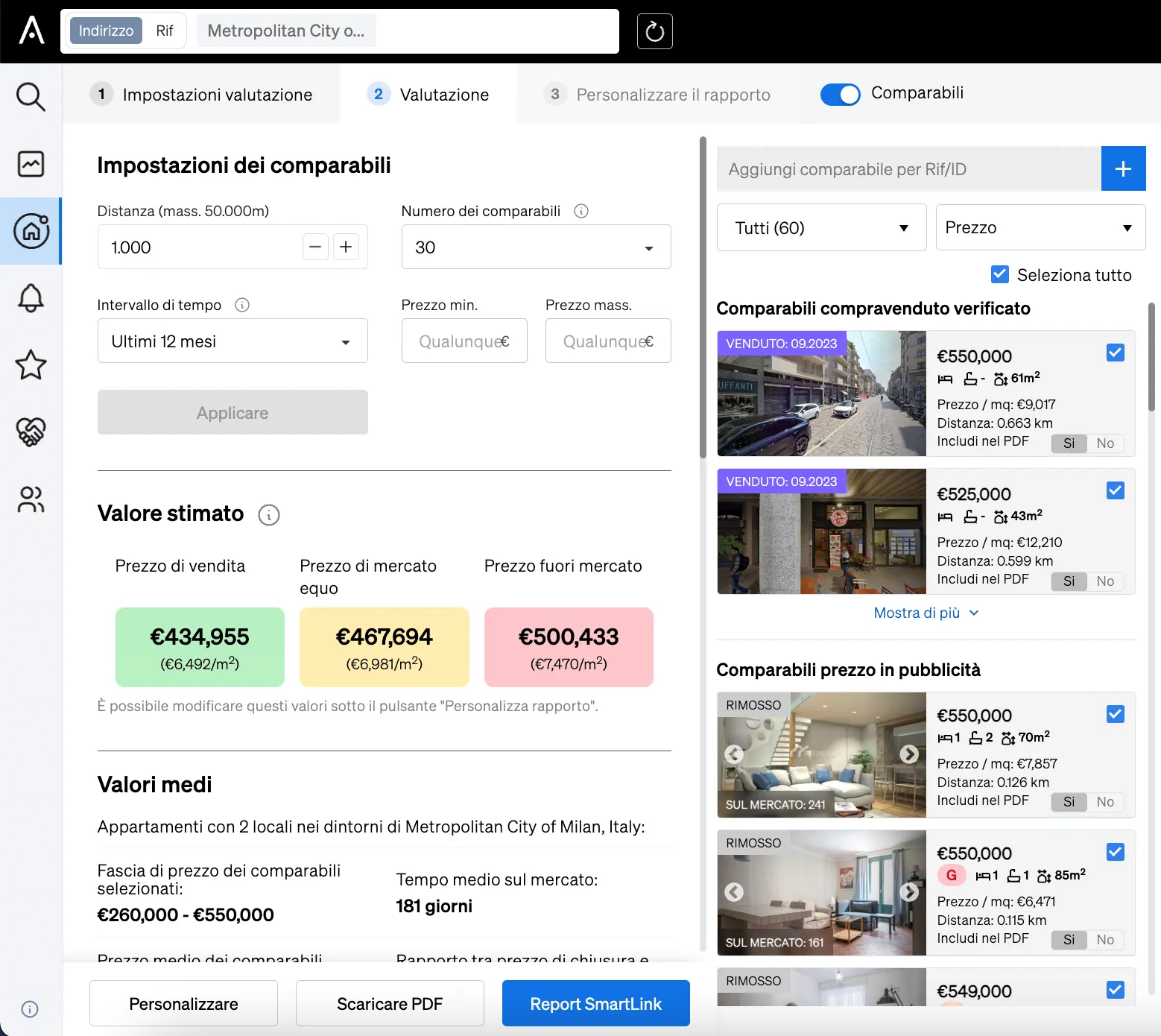 Creazione di Smartlink all'interno della valutazione immobiliare di CASAFARI