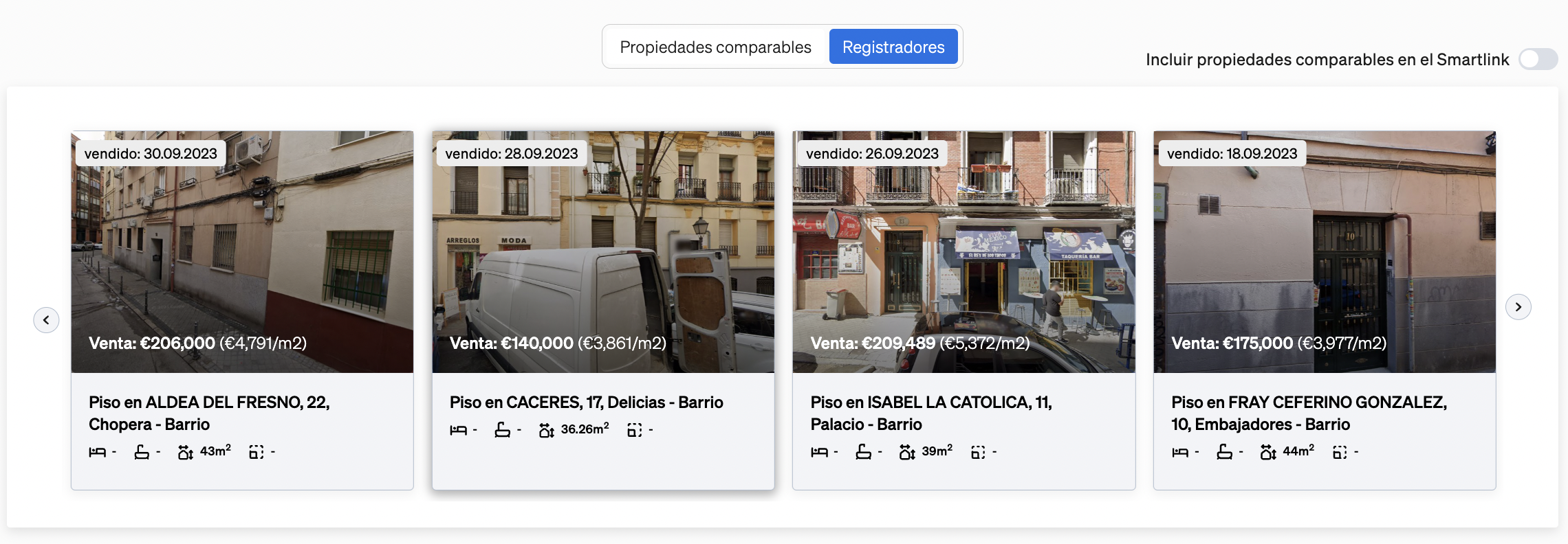 Conmutar para seleccionar si una información debe o no añadirse a un Smartlink.