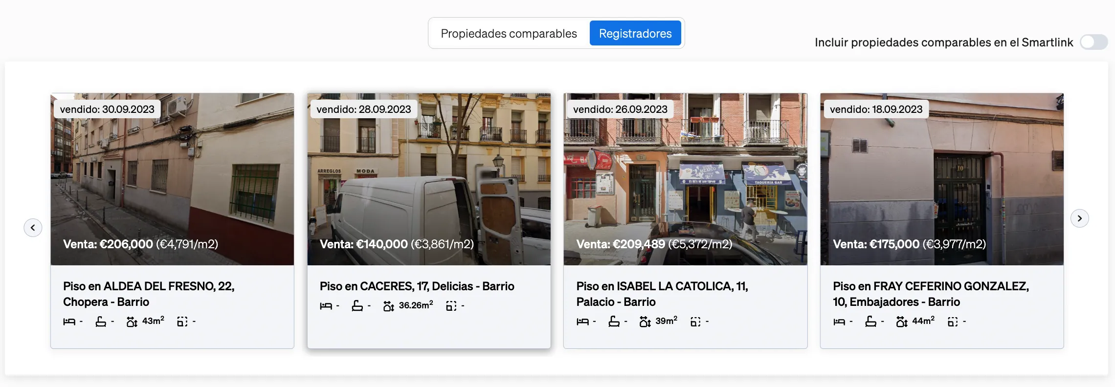 Commutador per seleccionar si una informació s'ha d'afegir o no a un Smartlink.