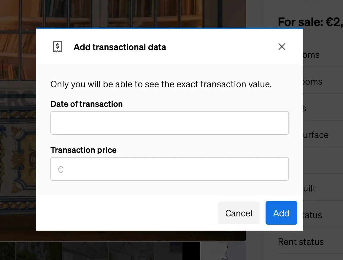 Second step of adding transactional data to a property