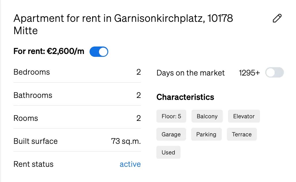 Days on the market, as shown inside the Property Page of CASAFARI